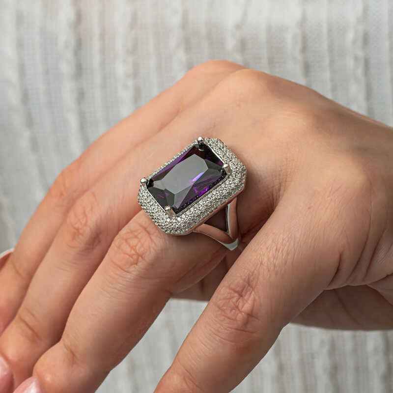 Purple Zircon Stone Women's Silver Ring