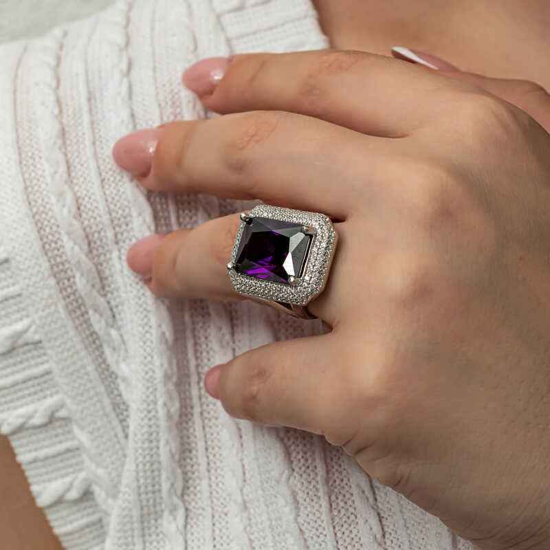 Purple Zircon Stone Women's Silver Ring