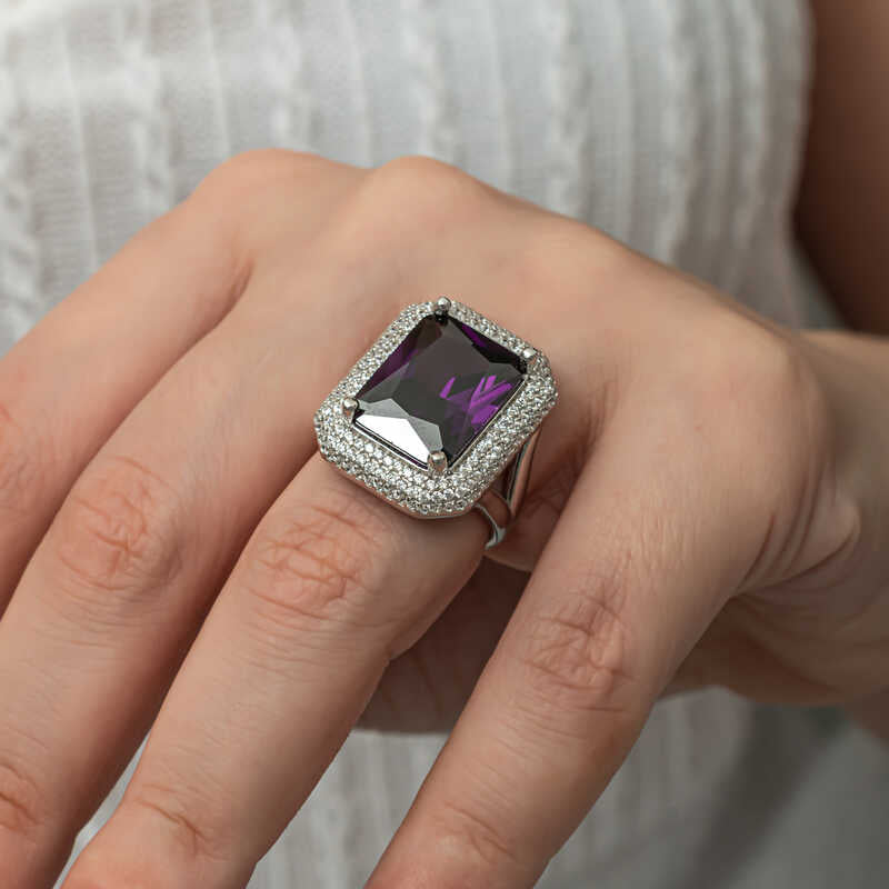 Purple Zircon Stone Women's Silver Ring