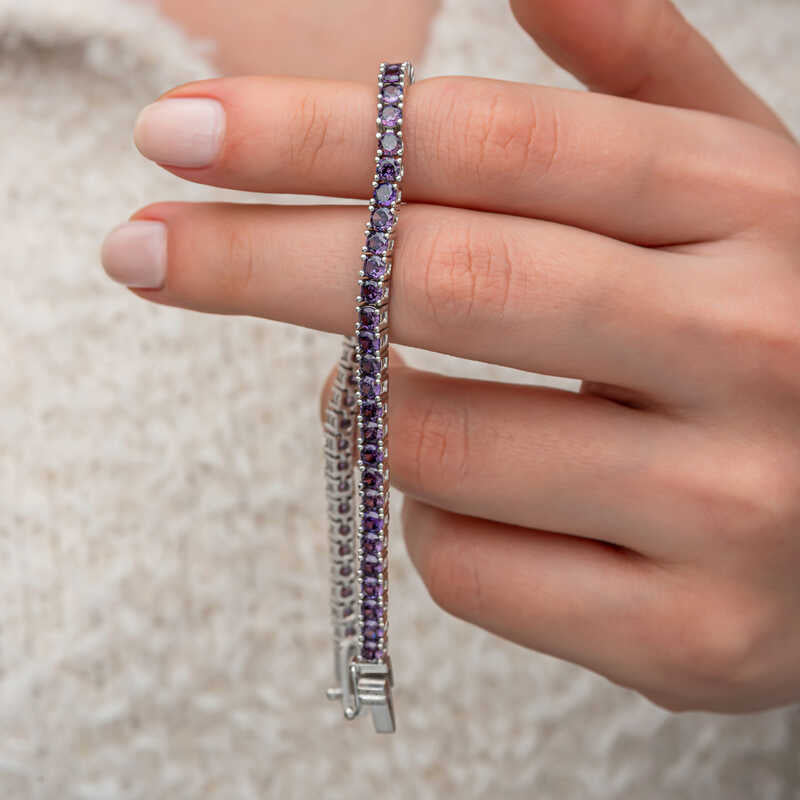 Amethyst Zircon Stone Waterway Women's Silver Bracelet