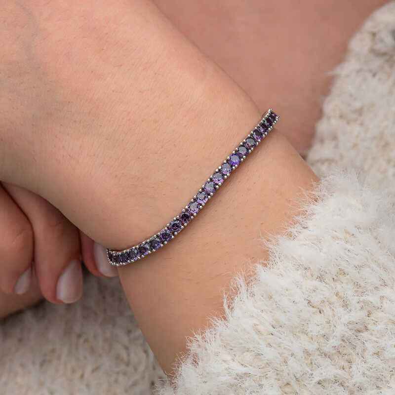 Amethyst Zircon Stone Waterway Women's Silver Bracelet