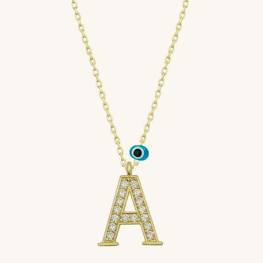 Evil Eye Gold A Buchstabe Damen Silber Halskette