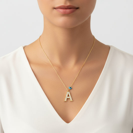 Evil Eye Gold A Buchstabe Damen Silber Halskette
