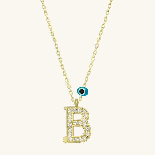 Evil Eye vergoldete B-Buchstaben-Damen-Silberkette