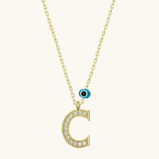 Evil Eye Gold C Buchstabe Damen Silber Halskette