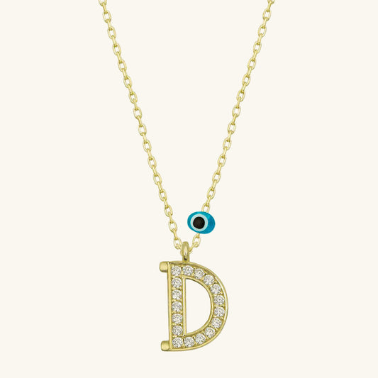 Vergoldete Evil Eye D Buchstabe Damen Silber Halskette