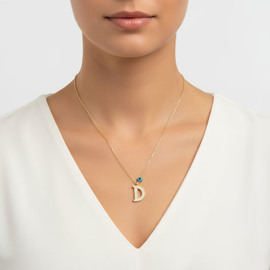 Vergoldete Evil Eye D Buchstabe Damen Silber Halskette