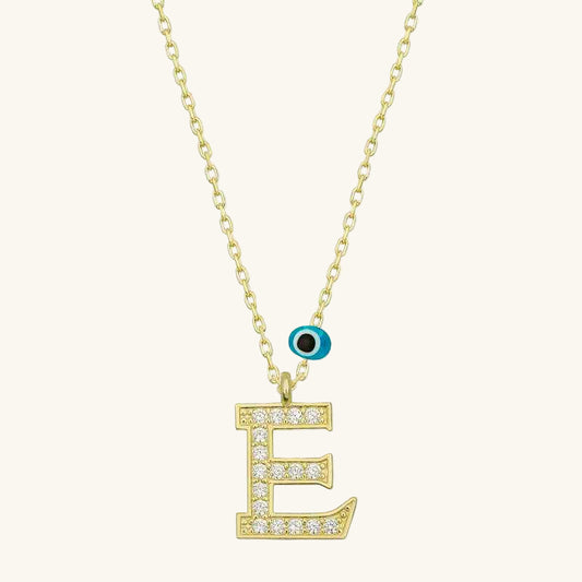 Gold Plated Nazar E Letter Women's Silver Necklace