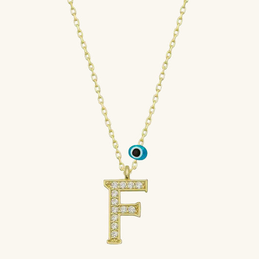 Nazar Gold F Letter Women's Silver Pendant Necklace