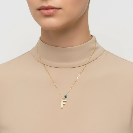 Evil Eye Gold F Buchstabe Damen Silber Halskette