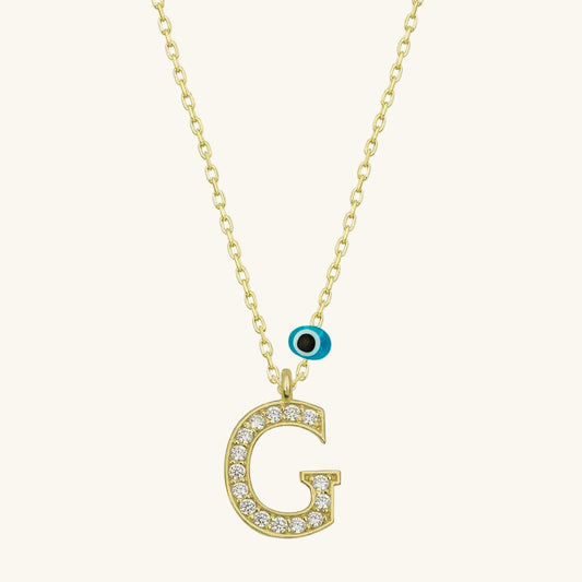 Evil Eye vergoldete G-Buchstaben-Damen-Silberkette
