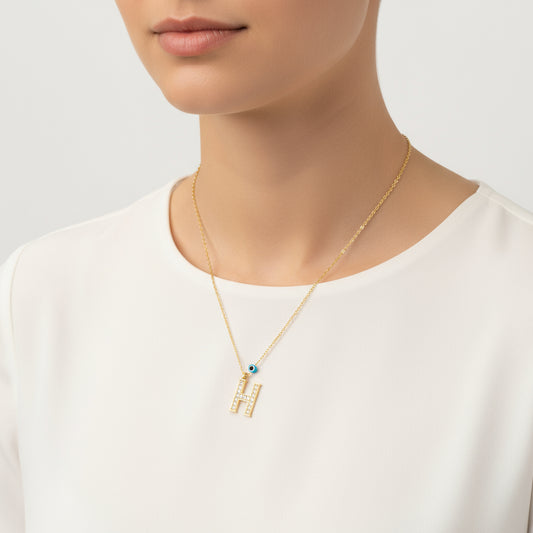 Evil Eye Gold H Buchstabe Damen Silber Halskette