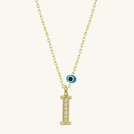 Nazar Gold Plated Letter I Women's Silver Necklace