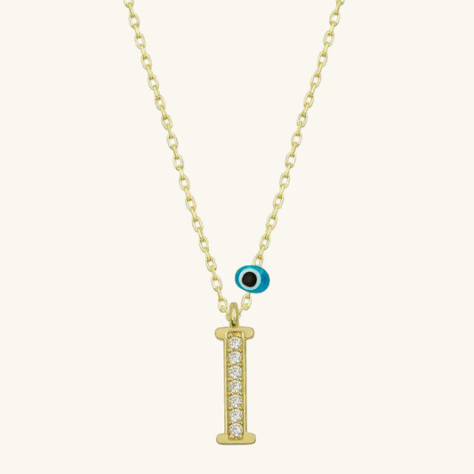 Nazar Gold Plated I Letter Women's Silver Necklace