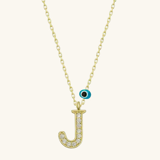 Gold Plated Nazar J Letter Women's Silver Necklace