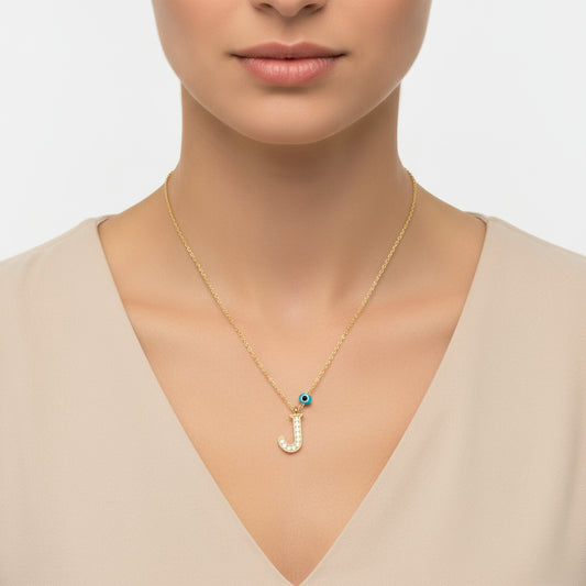 Vergoldete Evil Eye J Buchstabe Damen Silber Halskette