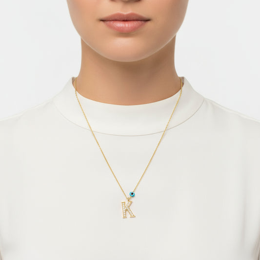 Evil Eye Gold K Buchstabe Damen Silber Halskette