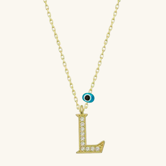 Nazar Gold Plated L Letter Women's Silver Necklace