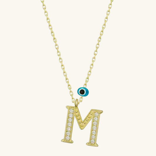 Gold Plated Nazar M Letter Women's Silver Necklace