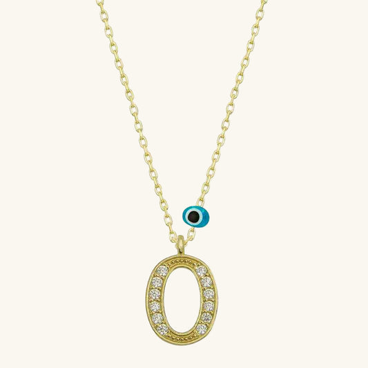 Nazar Gold O Letter Women's Silver Pendant Necklace