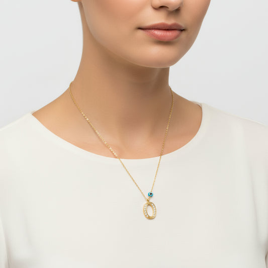 Evil Eye Gold O Buchstabe Damen Silber Halskette