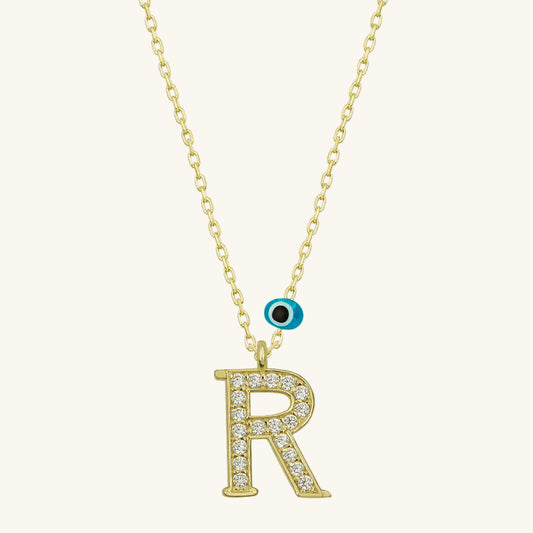 Evil Eye vergoldete R-Buchstaben-Damen-Silberkette
