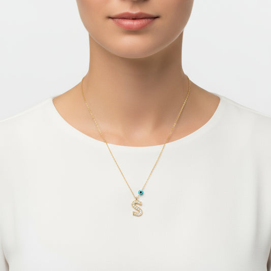 Evil Eye Gold S Buchstabe Damen Silber Halskette