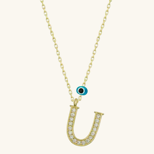 Nazar Gold Plated U Letter Women's Silver Necklace