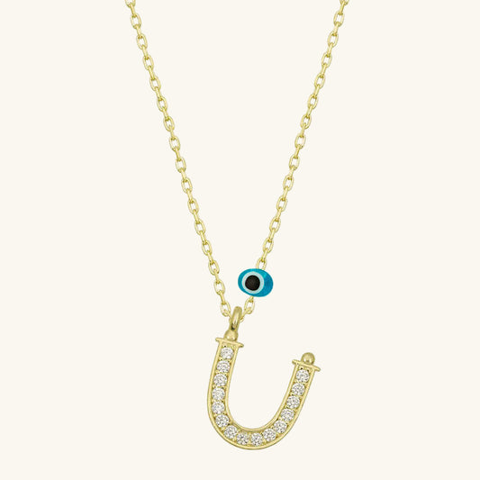 Evil Eye Vergoldete Damen-Silberkette mit Buchstabe U