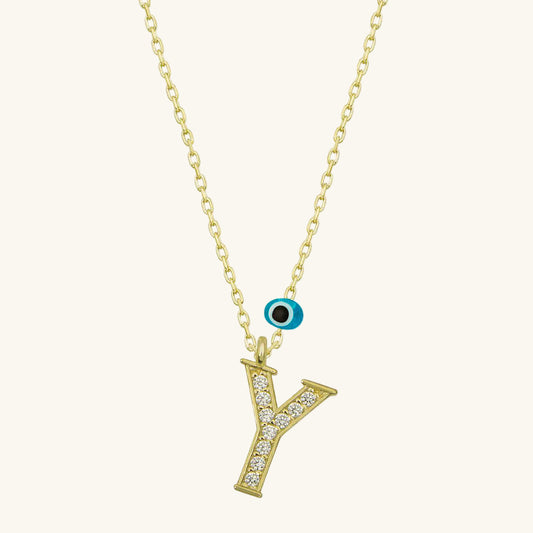 Evil Eye Gold Y Buchstabe Damen Silber Halskette