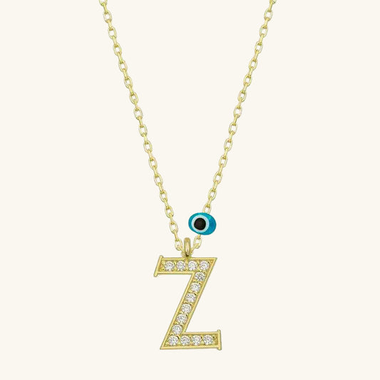 Nazar Gold Plated Z Letter Women's Silver Necklace