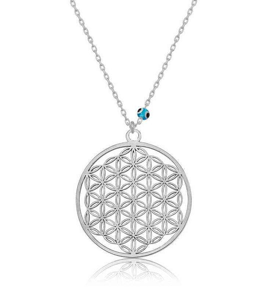 Nazar Eye Flower of Life Silver Pendant