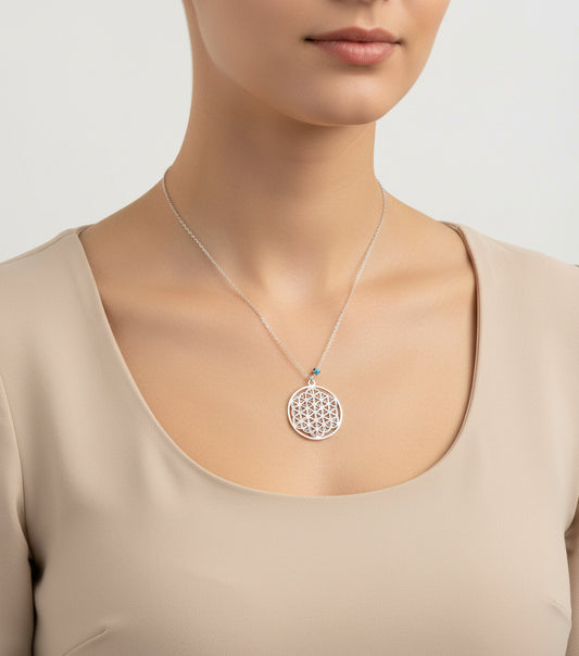 Evil Eye Blume des Lebens Silber Halskette