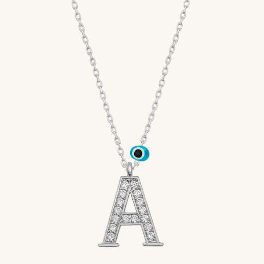 Evil Eye Rhodium Buchstabe A Damen Silber Halskette