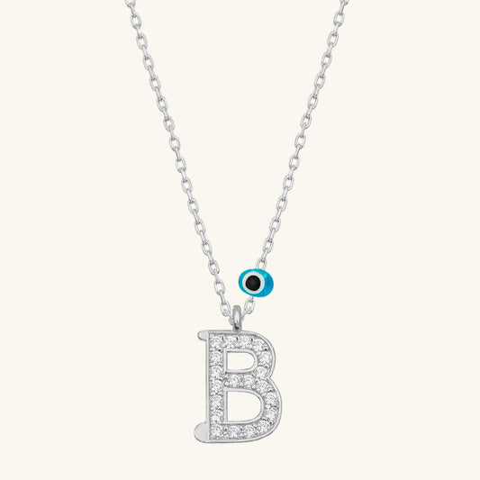 Evil Eye Rodyum B Buchstabe Damen Silber Halskette