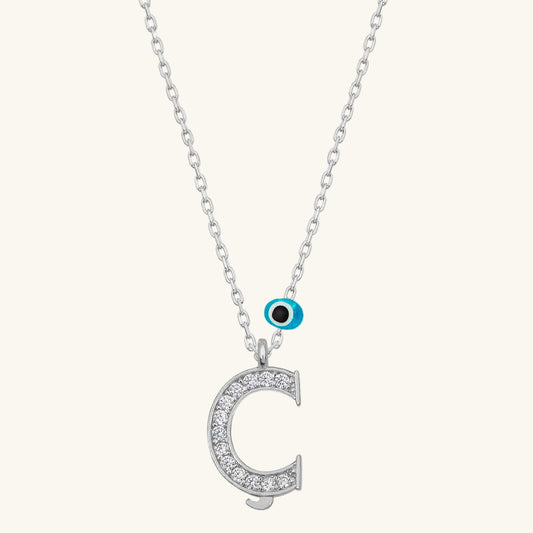Evil Eye Rhodium Buchstabe C Damen Silber Halskette