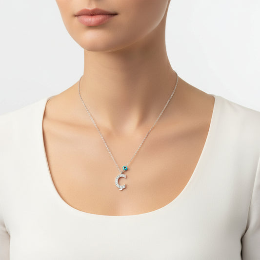 Evil Eye Rhodium Buchstabe C Damen Silber Halskette