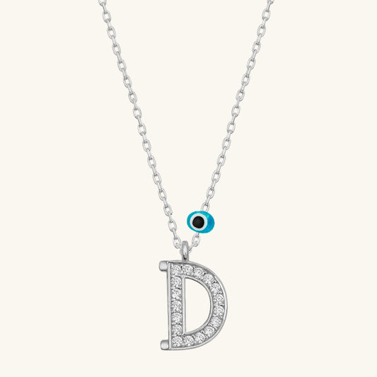 Evil Eye Rodyum D Buchstabe Damen Silber Halskette