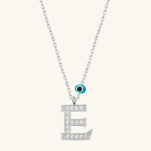 Evil Eye Rhodium E Buchstabe Damen Silber Halskette