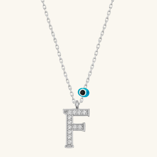 Evil Eye Rodyum F Buchstabe Damen Silber Halskette