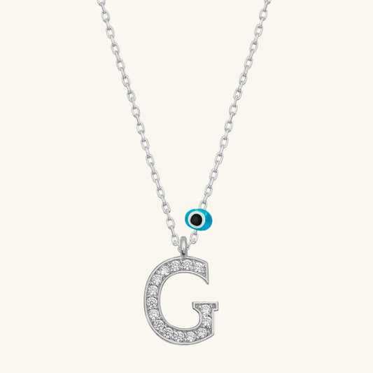 G Buchstabe Evil Eye Rhodinierte Damen Silber Halskette