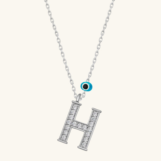Evil Eye Rodyum H Buchstabe Damen Silber Halskette