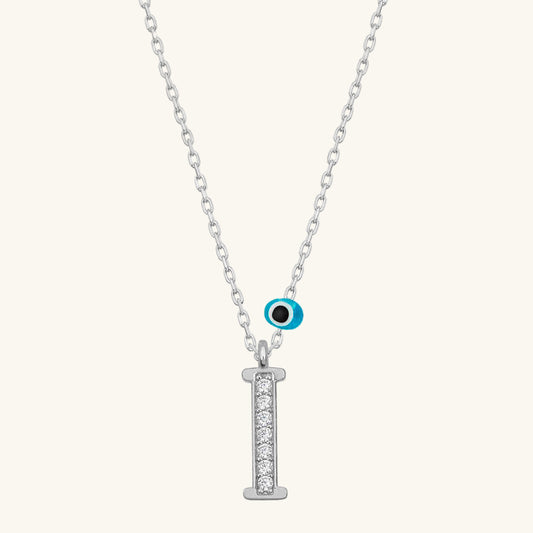 Evil Eye Rodyum I Buchstabe Damen Silber Halskette