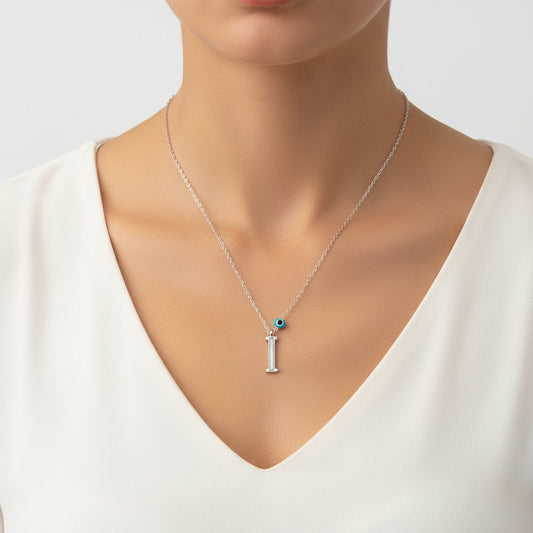 Evil Eye Rodyum I Buchstabe Damen Silber Halskette