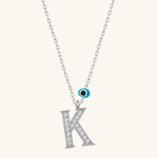 Evil Eye Rhodium K Buchstabe Damen Silber Halskette