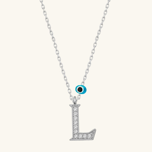 Evil Eye Rhodium L Buchstabe Damen Silber Halskette
