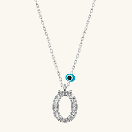 Evil Eye Rodyum O Buchstabe Damen Silber Halskette