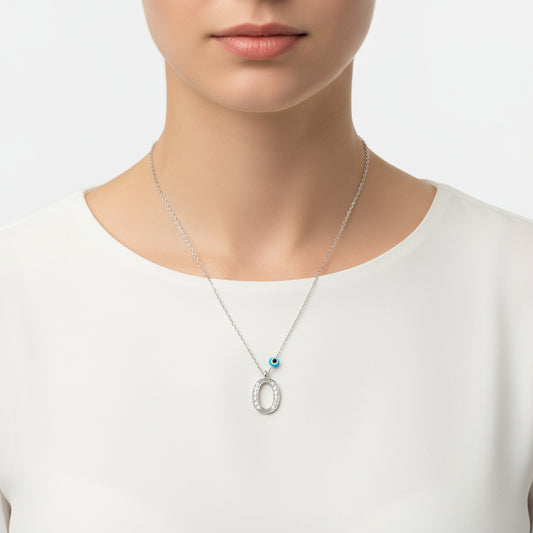 Evil Eye Rhodium O Buchstabe Damen Silber Halskette