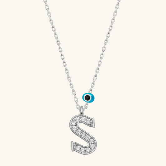 Evil Eye Rodyum S Buchstabe Damen Silber Halskette