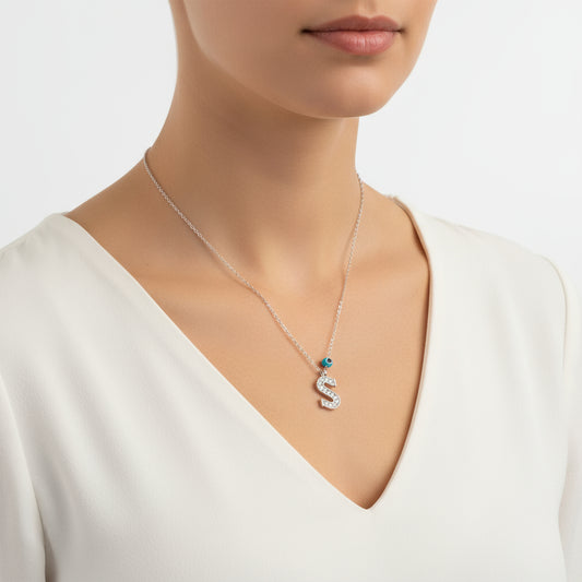Evil Eye Rodyum S Buchstabe Damen Silber Halskette
